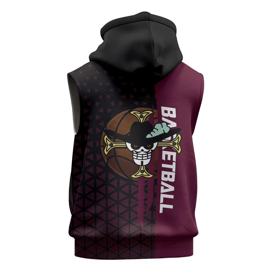 Mihawk One Piece Basketball Sleeveless Zip Hoodie Aggressive Pose - The Mazicc