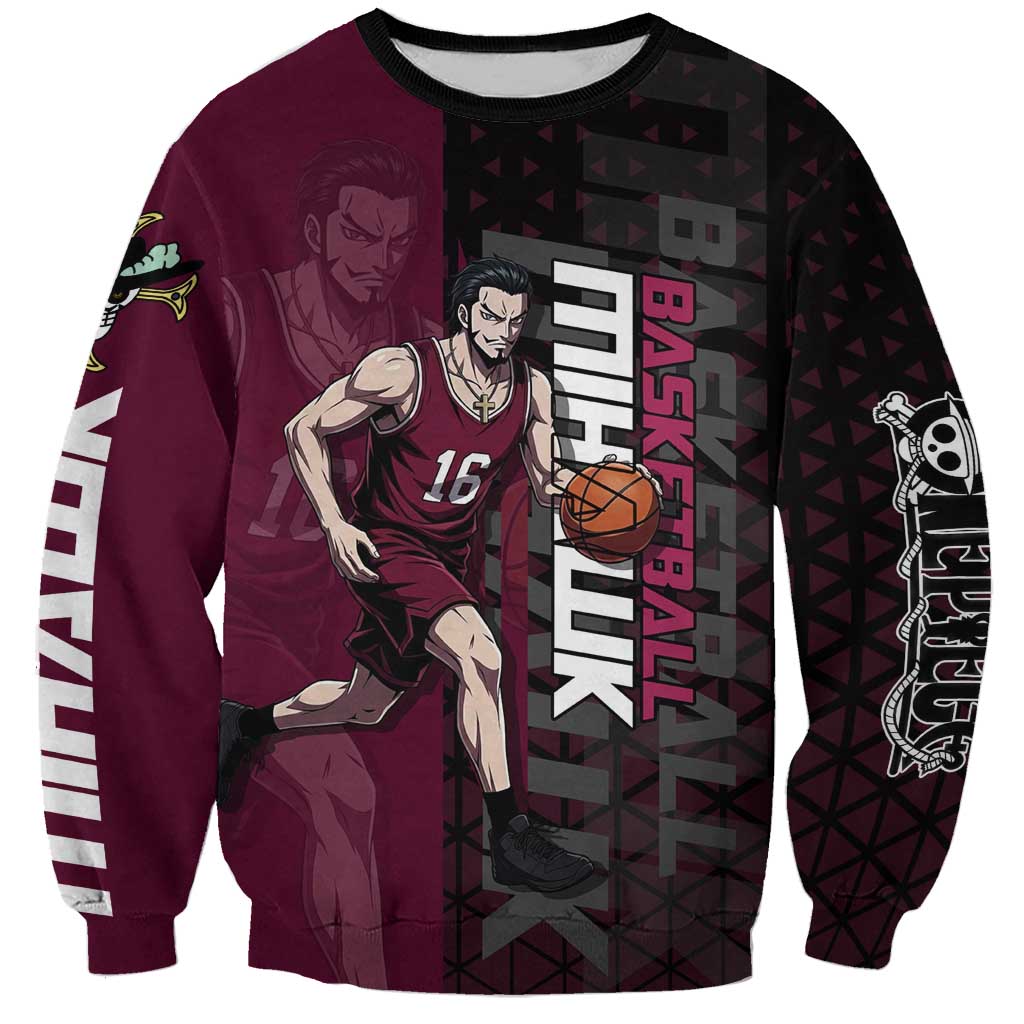 Mihawk One Piece Basketball Sweatshirt Aggressive Pose - The Mazicc