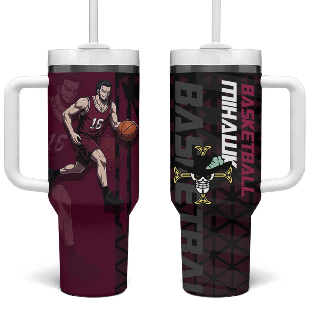 Mihawk One Piece Basketball Tumbler With Handle Aggressive Pose - The Mazicc