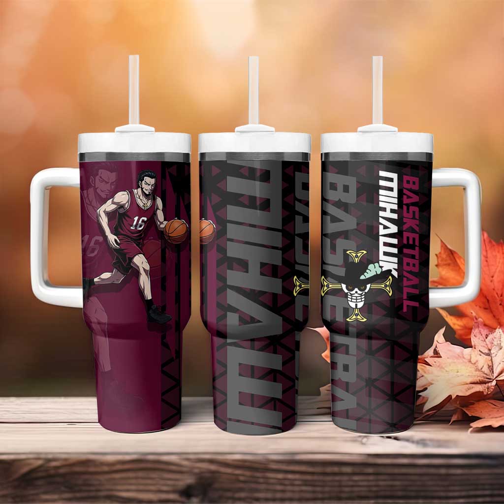Mihawk One Piece Basketball Tumbler With Handle Aggressive Pose - The Mazicc