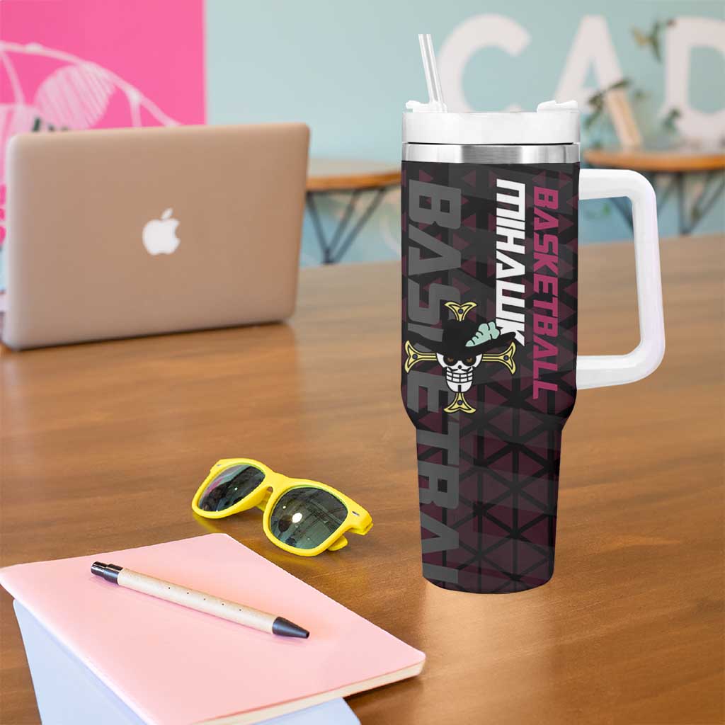 Mihawk One Piece Basketball Tumbler With Handle Aggressive Pose - The Mazicc