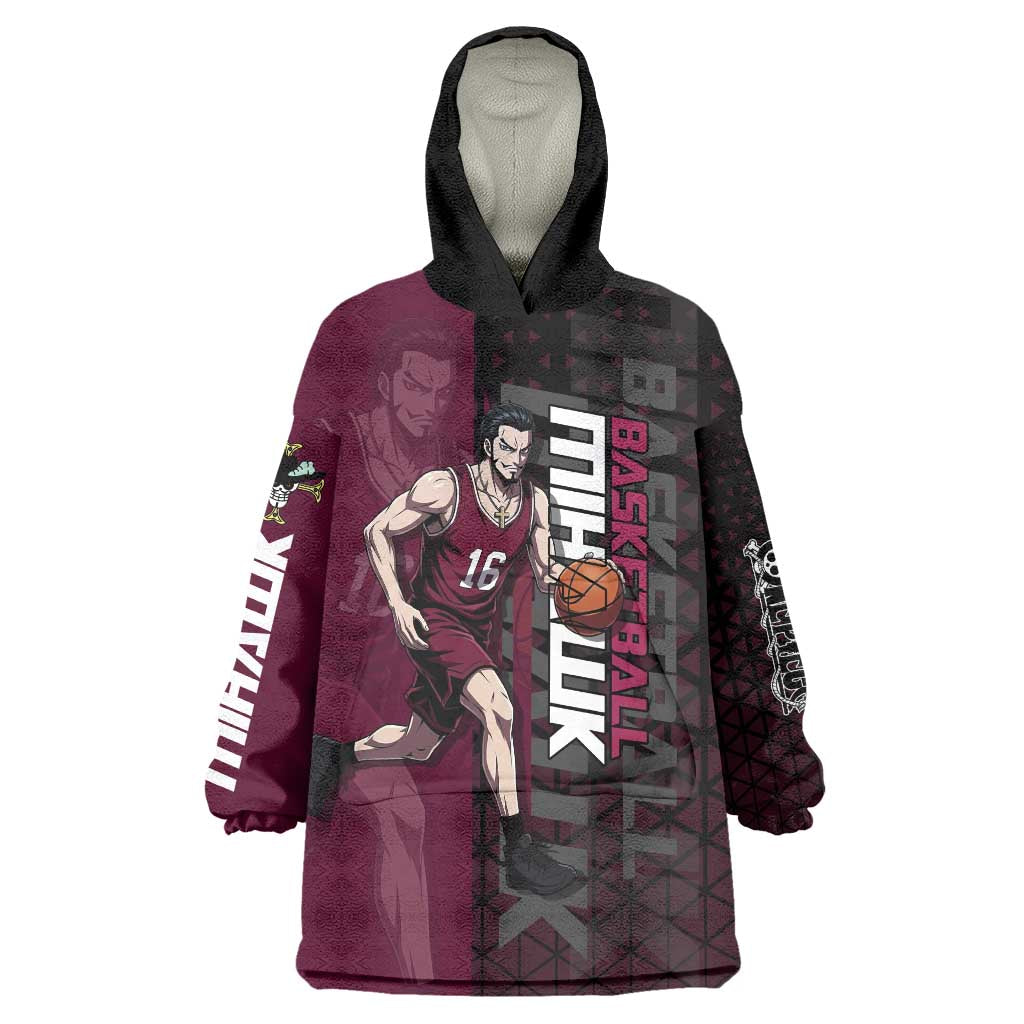 Mihawk One Piece Basketball Wearable Blanket Hoodie Aggressive Pose - The Mazicc