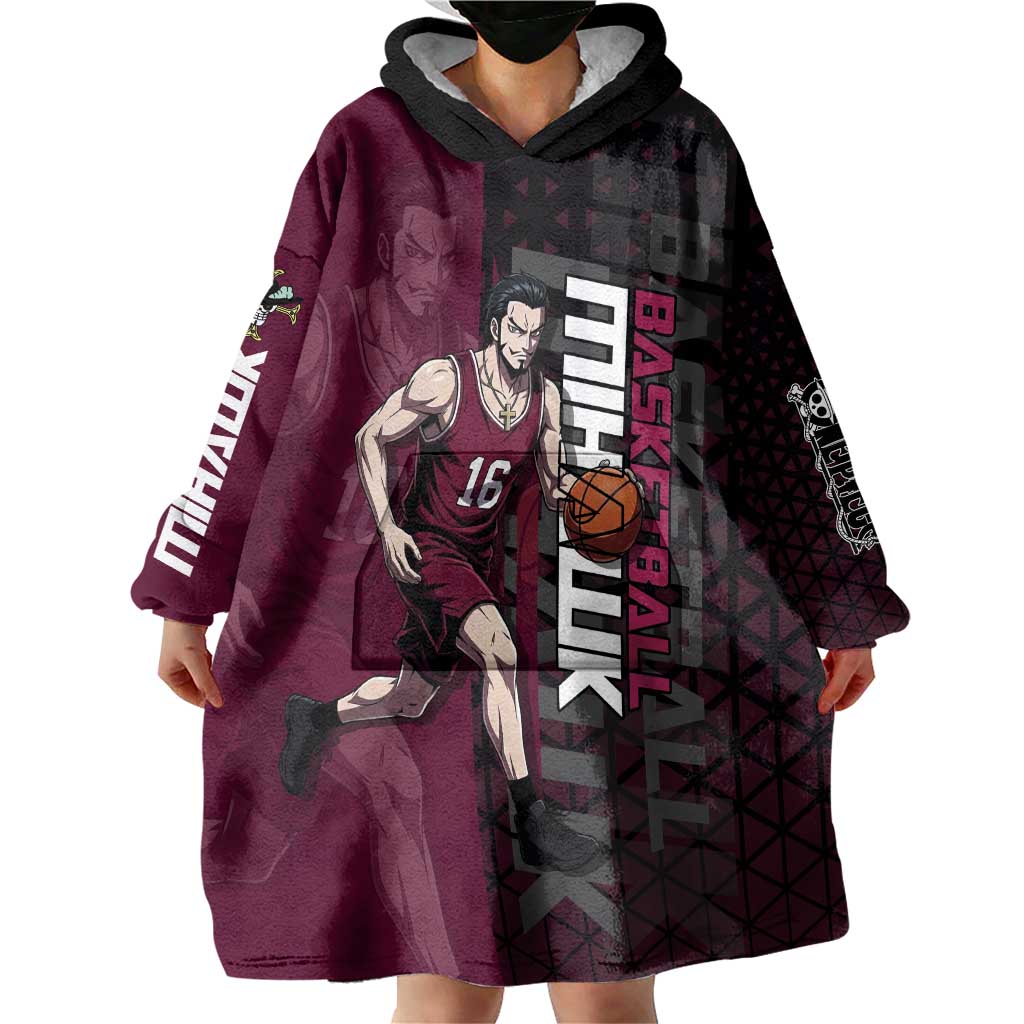 Mihawk One Piece Basketball Wearable Blanket Hoodie Aggressive Pose - The Mazicc
