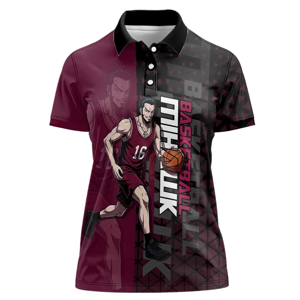 Mihawk One Piece Basketball Women Polo Shirt Aggressive Pose - The Mazicc
