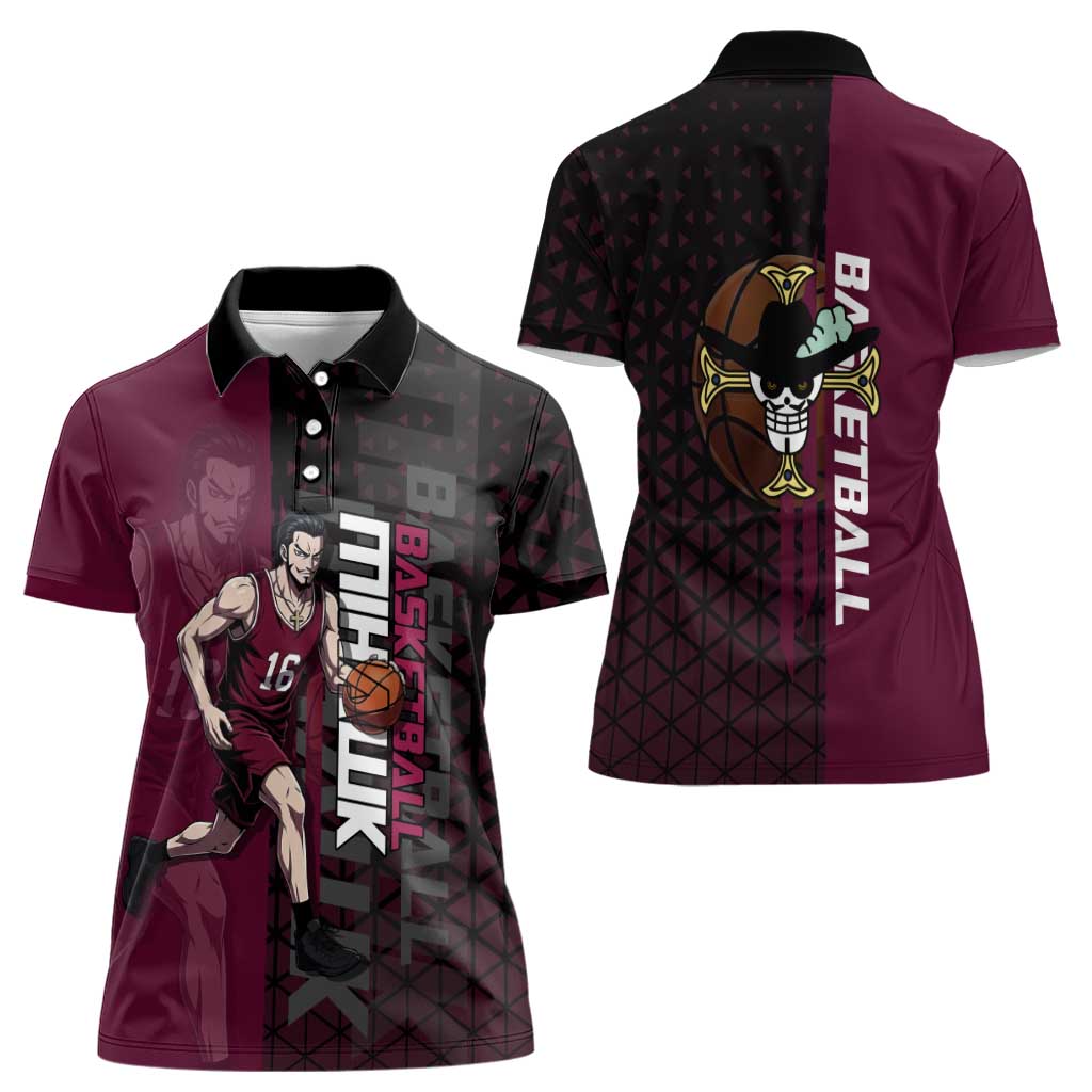 Mihawk One Piece Basketball Women Polo Shirt Aggressive Pose - The Mazicc