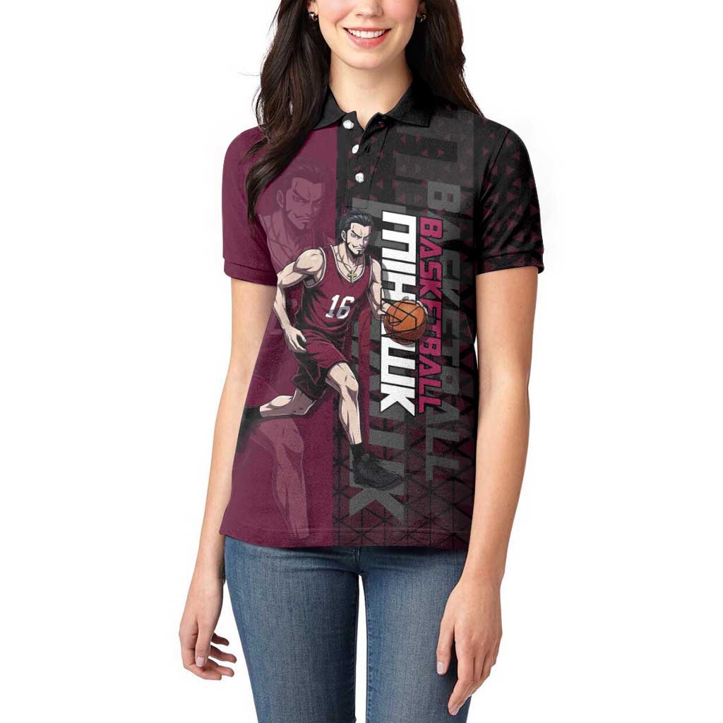 Mihawk One Piece Basketball Women Polo Shirt Aggressive Pose - The Mazicc