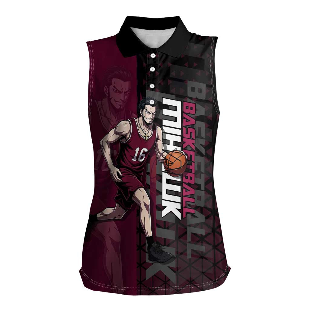 Mihawk One Piece Basketball Women Sleeveless Polo Shirt Aggressive Pose - The Mazicc