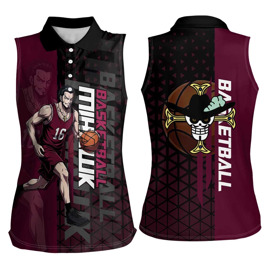 Mihawk One Piece Basketball Women Sleeveless Polo Shirt Aggressive Pose - The Mazicc