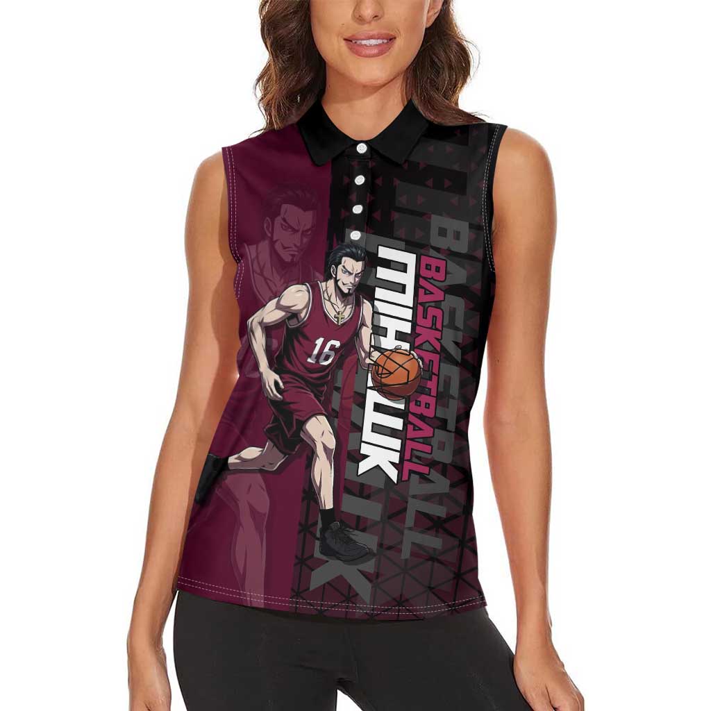 Mihawk One Piece Basketball Women Sleeveless Polo Shirt Aggressive Pose - The Mazicc