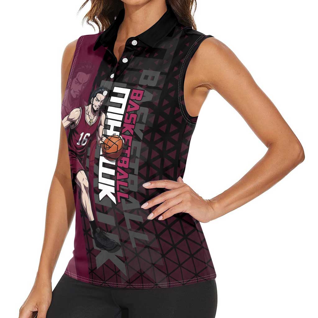 Mihawk One Piece Basketball Women Sleeveless Polo Shirt Aggressive Pose - The Mazicc