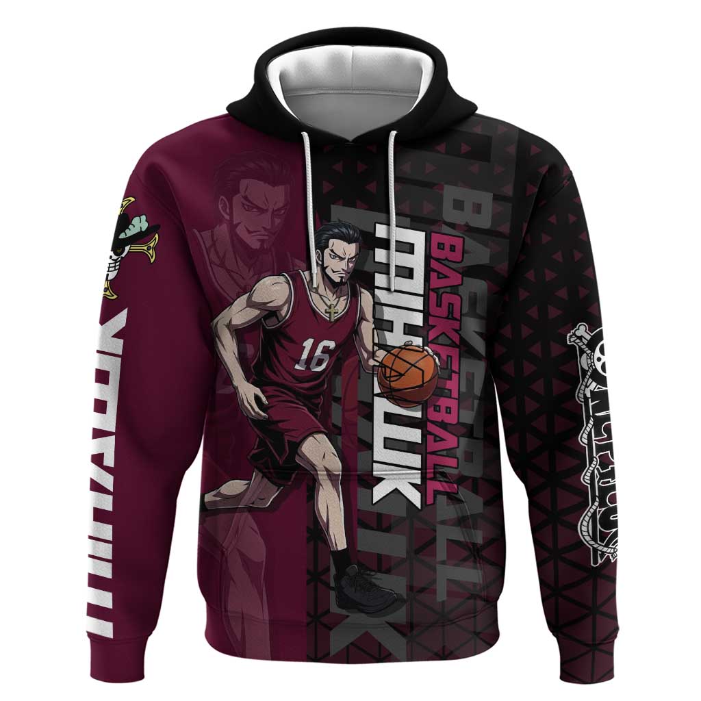 Mihawk One Piece Basketball Zip Hoodie Aggressive Pose - The Mazicc