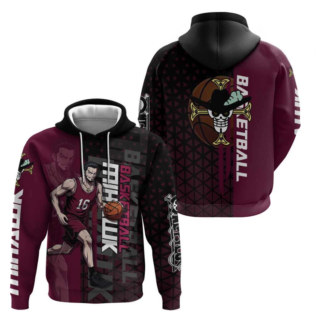 Mihawk One Piece Basketball Zip Hoodie Aggressive Pose - The Mazicc