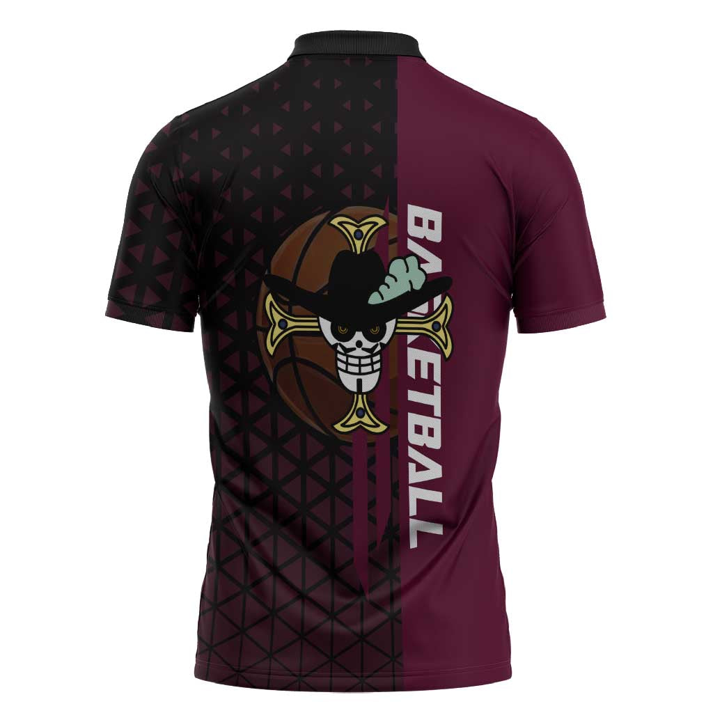 Mihawk One Piece Basketball Zipper Polo Shirt Aggressive Pose - The Mazicc