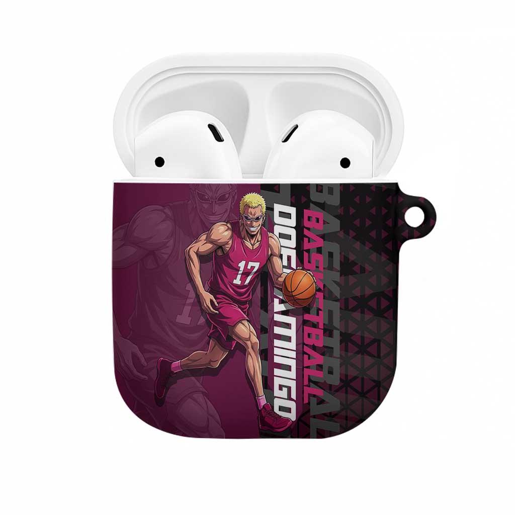 Donquixote Doflamingo One Piece Basketball Theme Maroon and Black Design AirPods Case with Smiling Emblem and Aggressive Pose - The Mazicc