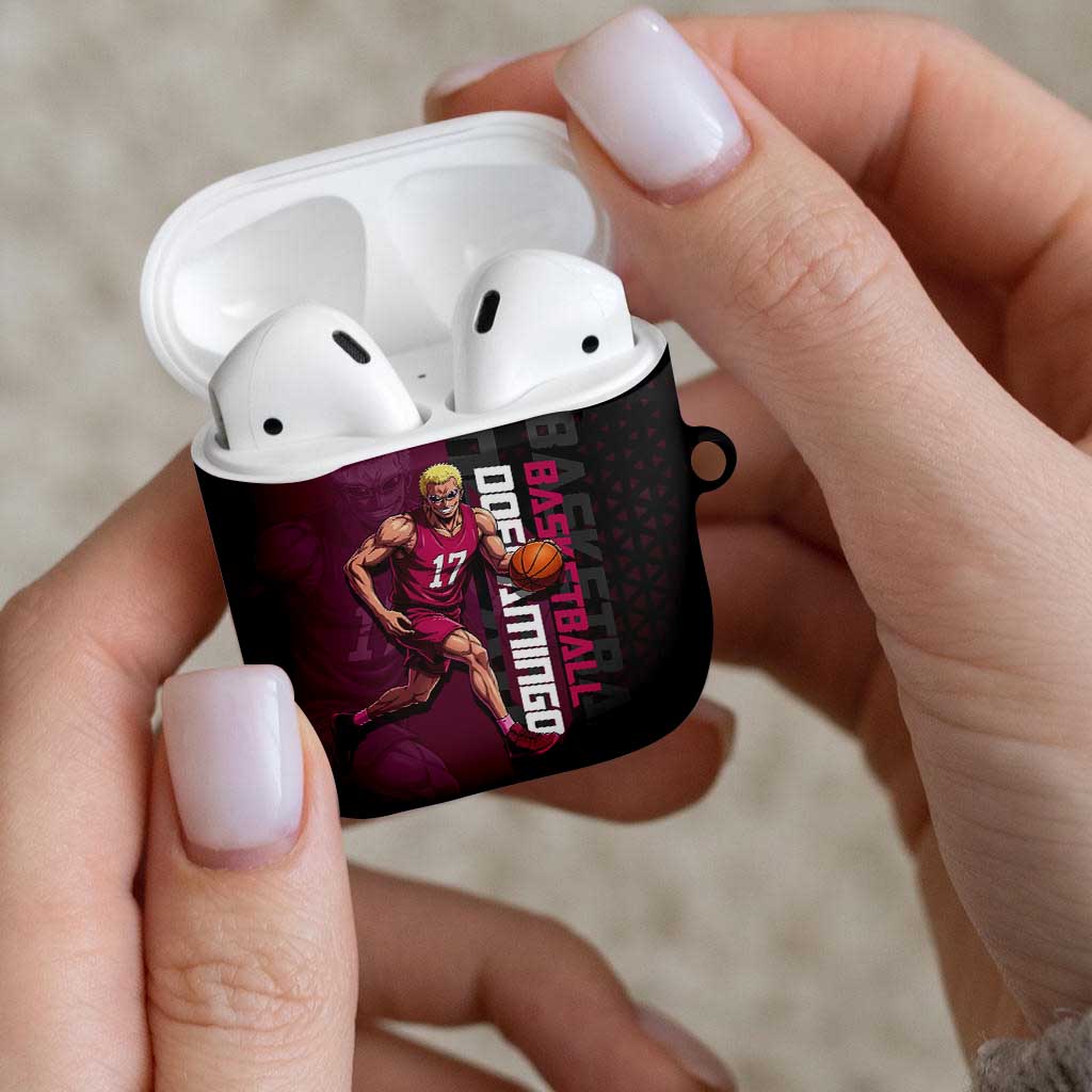 Donquixote Doflamingo One Piece Basketball Theme Maroon and Black Design AirPods Case with Smiling Emblem and Aggressive Pose - The Mazicc