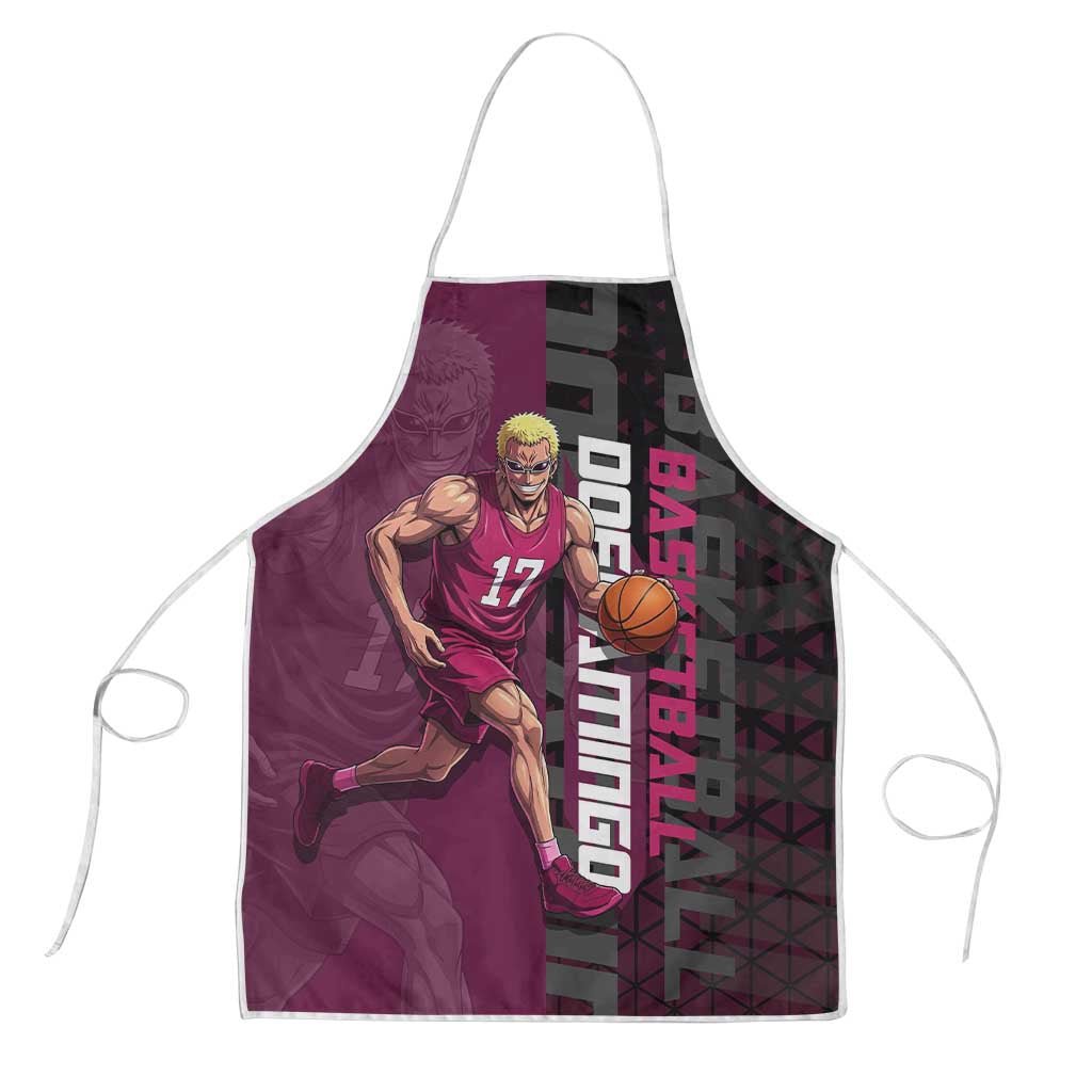 Donquixote Doflamingo One Piece Basketball Theme Maroon and Black Design Apron with Smiling Emblem and Aggressive Pose - The Mazicc