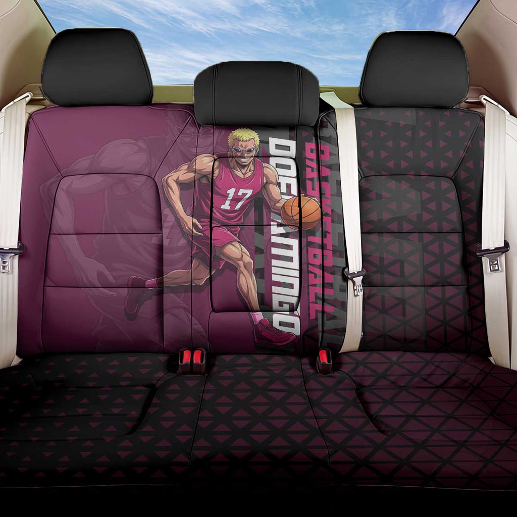 Donquixote Doflamingo One Piece Basketball Theme Maroon and Black Design Back Car Seat Cover with Smiling Emblem and Aggressive Pose - The Mazicc