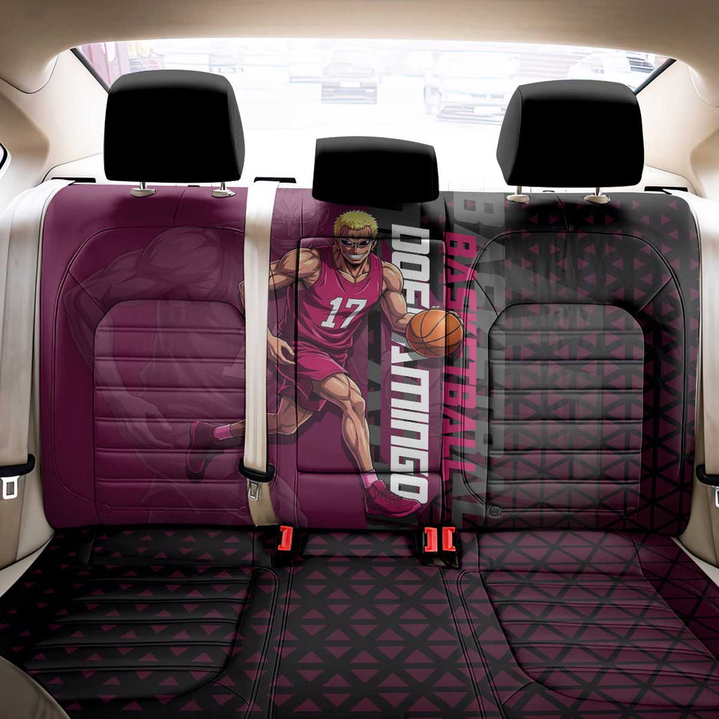 Donquixote Doflamingo One Piece Basketball Theme Maroon and Black Design Back Car Seat Cover with Smiling Emblem and Aggressive Pose - The Mazicc