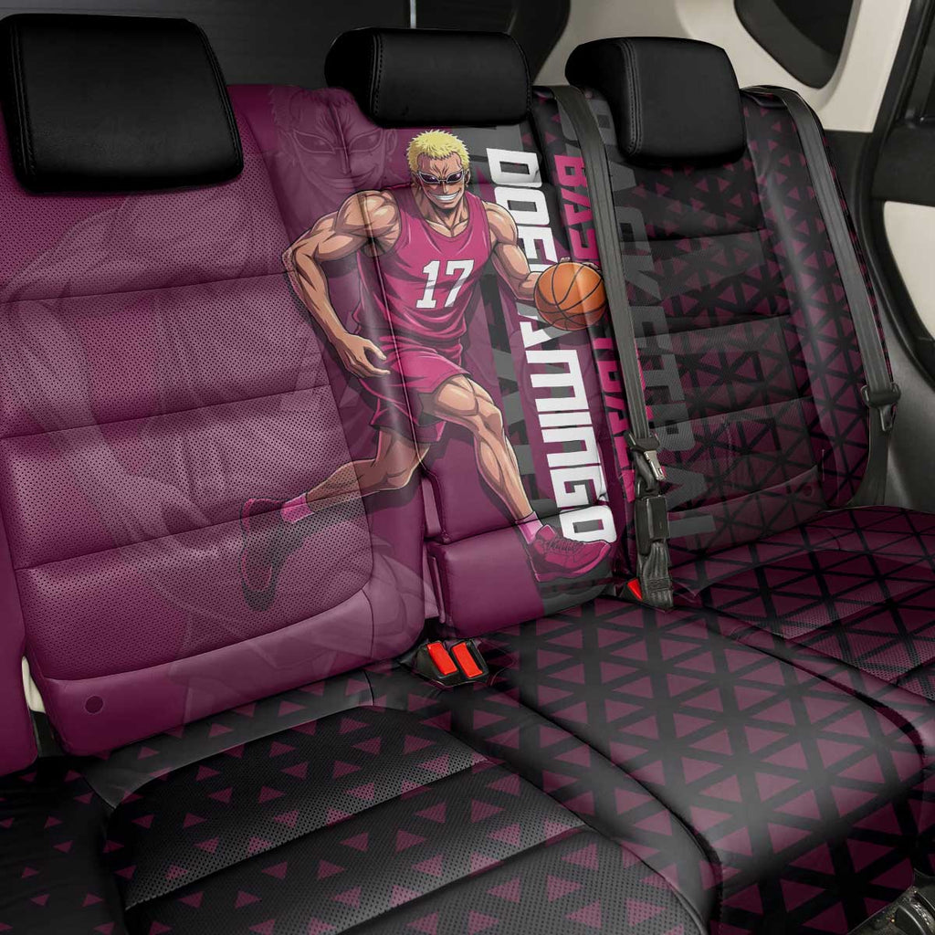 Donquixote Doflamingo One Piece Basketball Theme Maroon and Black Design Back Car Seat Cover with Smiling Emblem and Aggressive Pose - The Mazicc