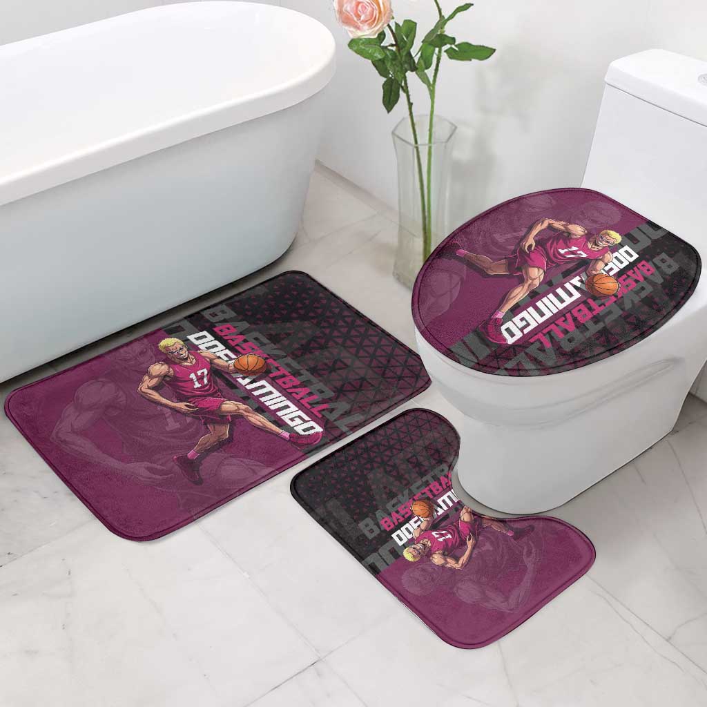 Donquixote Doflamingo One Piece Basketball Theme Maroon and Black Design Bathroom Set with Smiling Emblem and Aggressive Pose - The Mazicc