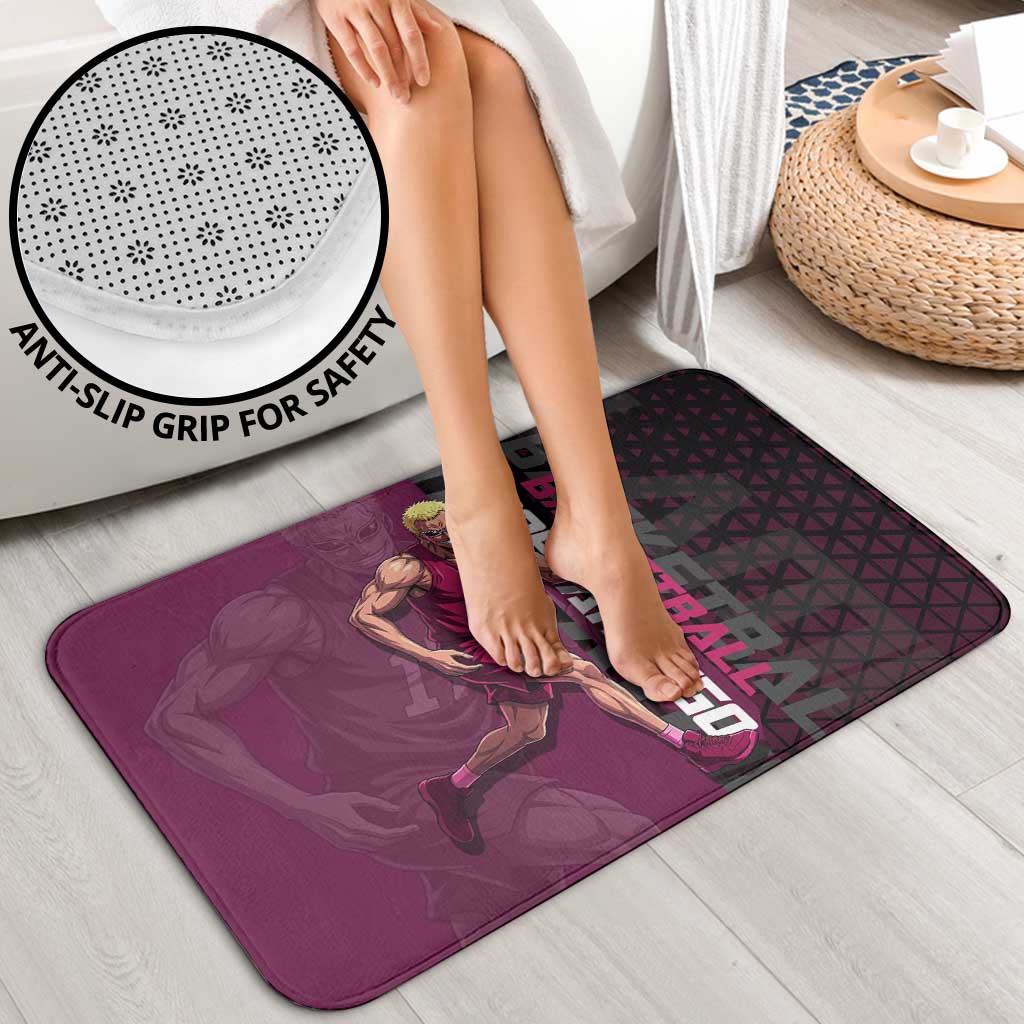 Donquixote Doflamingo One Piece Basketball Theme Maroon and Black Design Bathroom Set with Smiling Emblem and Aggressive Pose - The Mazicc