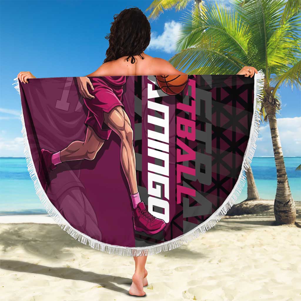 Donquixote Doflamingo One Piece Basketball Theme Maroon and Black Design Beach Blanket with Smiling Emblem and Aggressive Pose - The Mazicc
