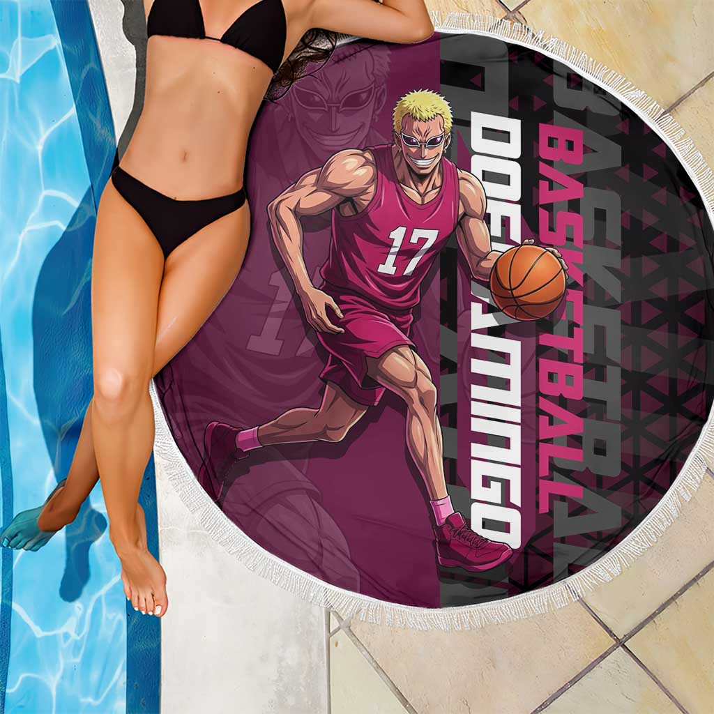 Donquixote Doflamingo One Piece Basketball Theme Maroon and Black Design Beach Blanket with Smiling Emblem and Aggressive Pose - The Mazicc