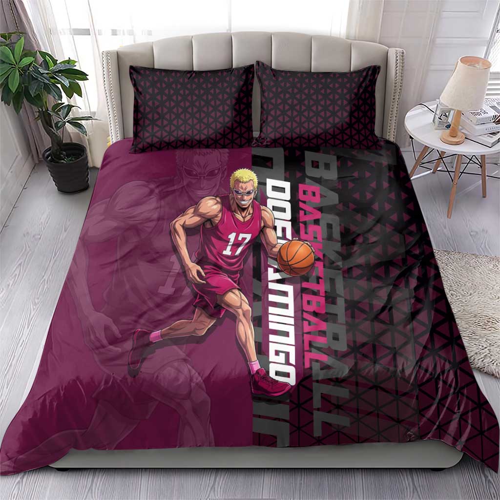 Donquixote Doflamingo One Piece Basketball Theme Maroon and Black Design Bedding Set with Smiling Emblem and Aggressive Pose - The Mazicc