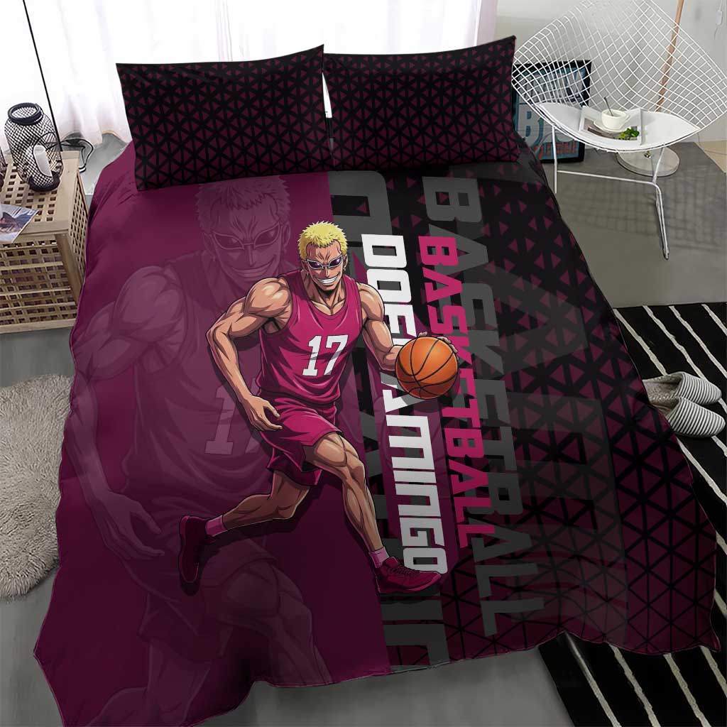 Donquixote Doflamingo One Piece Basketball Theme Maroon and Black Design Bedding Set with Smiling Emblem and Aggressive Pose - The Mazicc