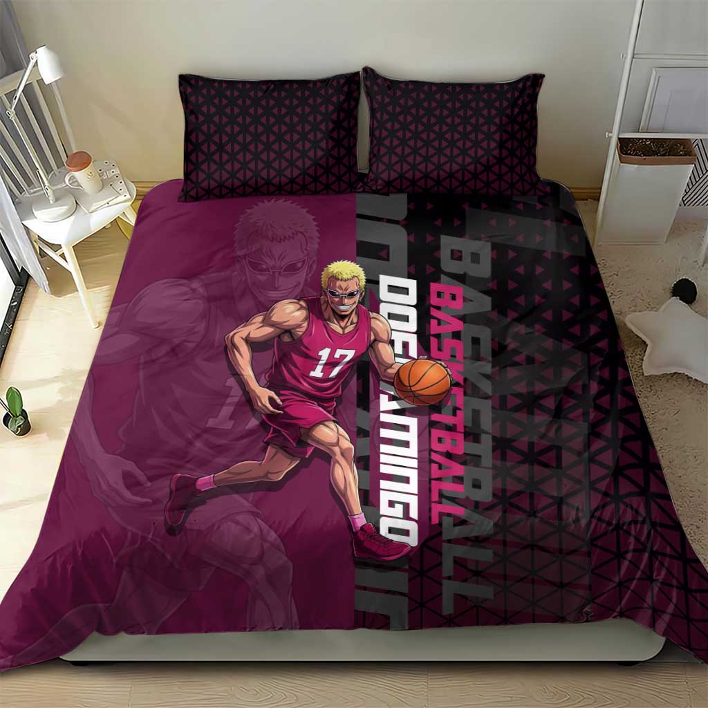 Donquixote Doflamingo One Piece Basketball Theme Maroon and Black Design Bedding Set with Smiling Emblem and Aggressive Pose - The Mazicc