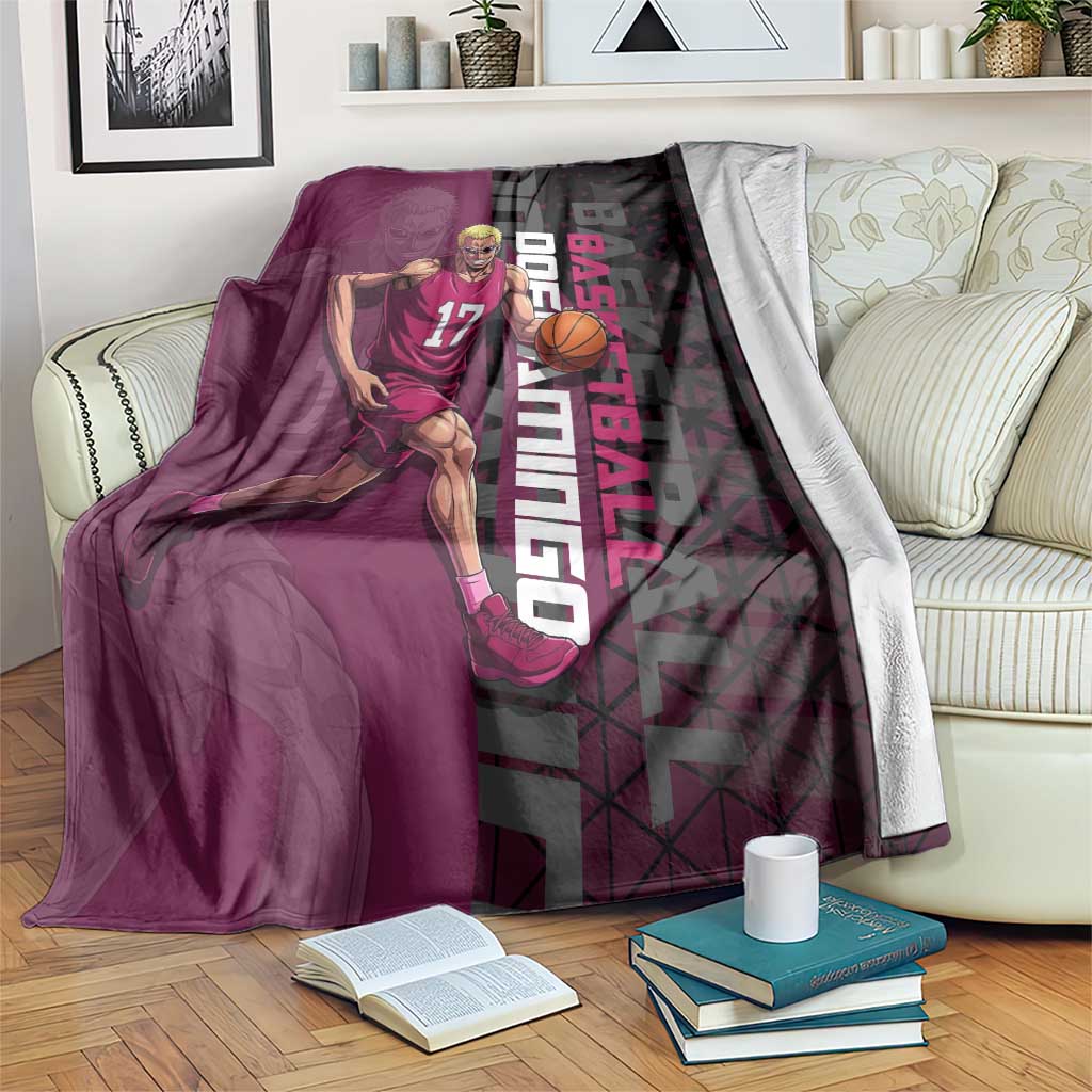 Donquixote Doflamingo One Piece Basketball Theme Maroon and Black Design Blanket with Smiling Emblem and Aggressive Pose - The Mazicc