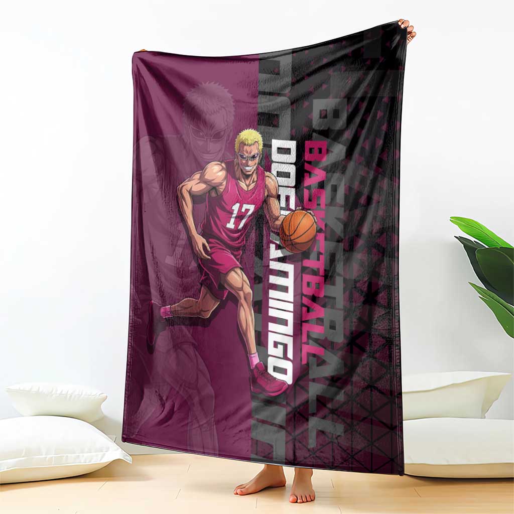 Donquixote Doflamingo One Piece Basketball Theme Maroon and Black Design Blanket with Smiling Emblem and Aggressive Pose - The Mazicc