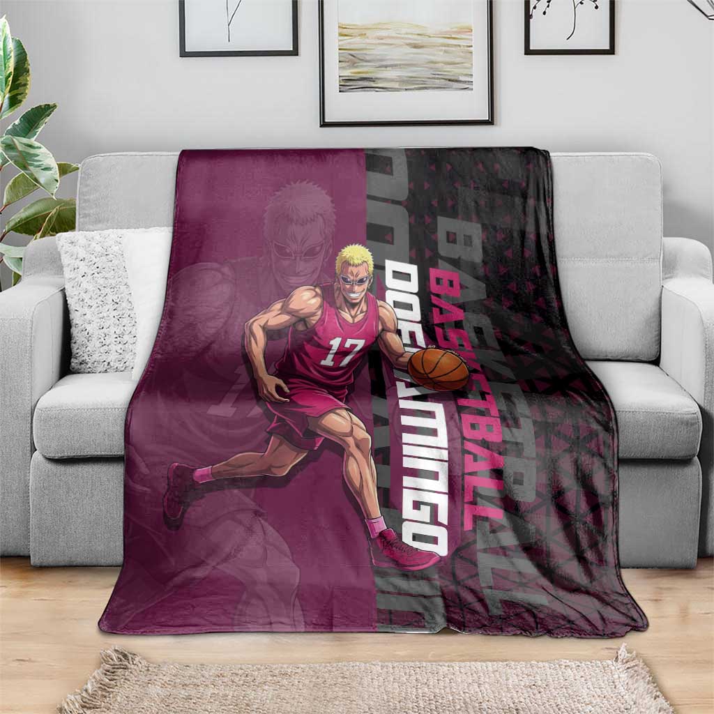 Donquixote Doflamingo One Piece Basketball Theme Maroon and Black Design Blanket with Smiling Emblem and Aggressive Pose - The Mazicc