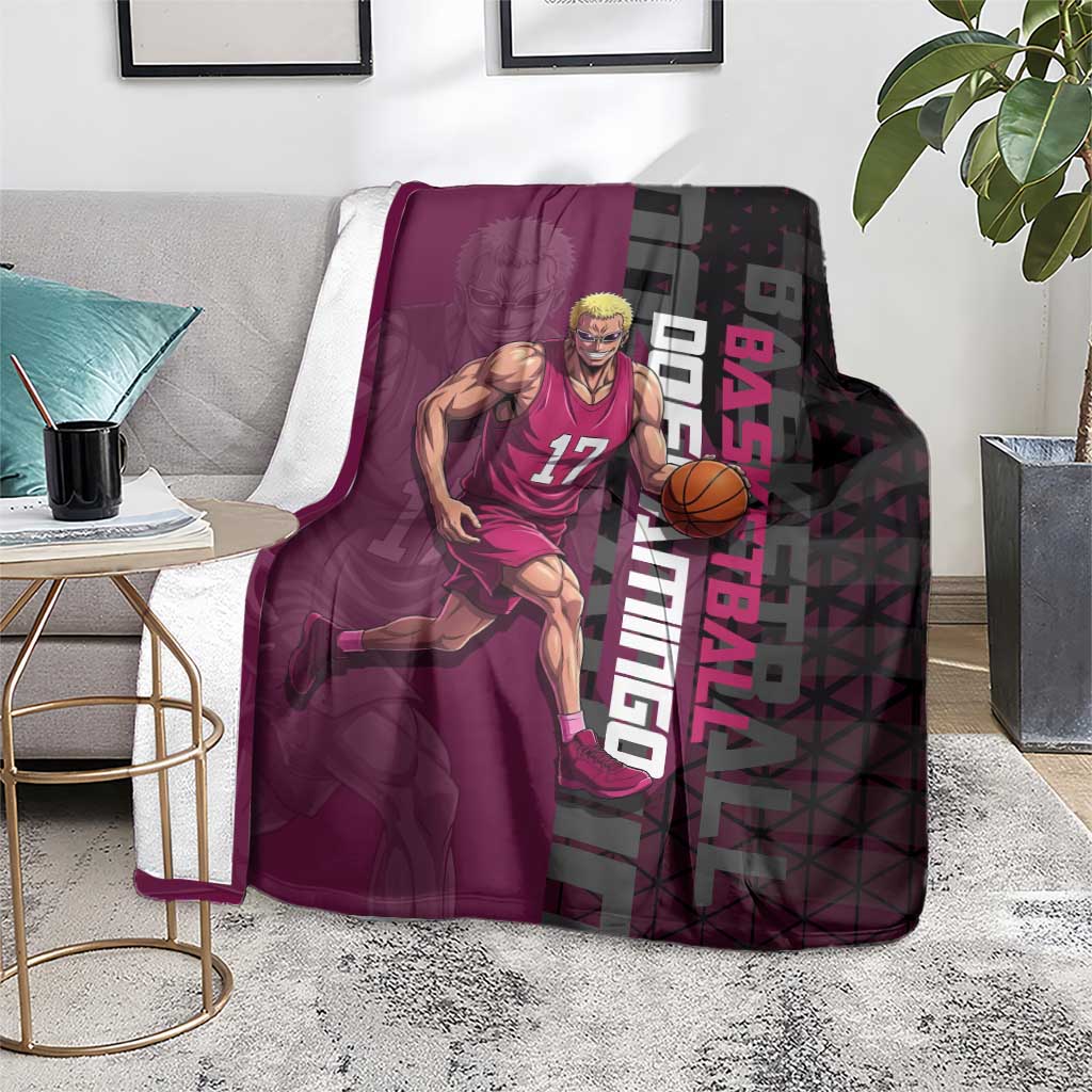 Donquixote Doflamingo One Piece Basketball Theme Maroon and Black Design Blanket with Smiling Emblem and Aggressive Pose - The Mazicc