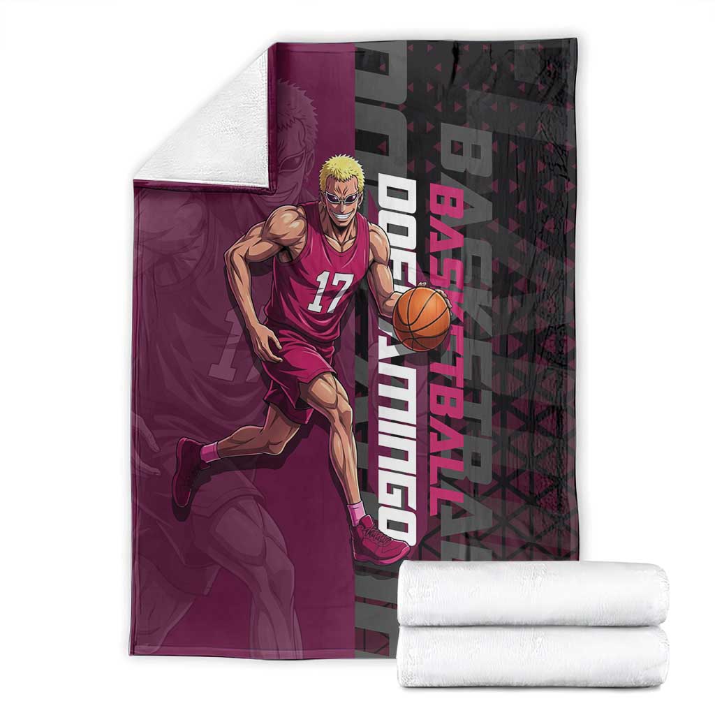 Donquixote Doflamingo One Piece Basketball Theme Maroon and Black Design Blanket with Smiling Emblem and Aggressive Pose - The Mazicc