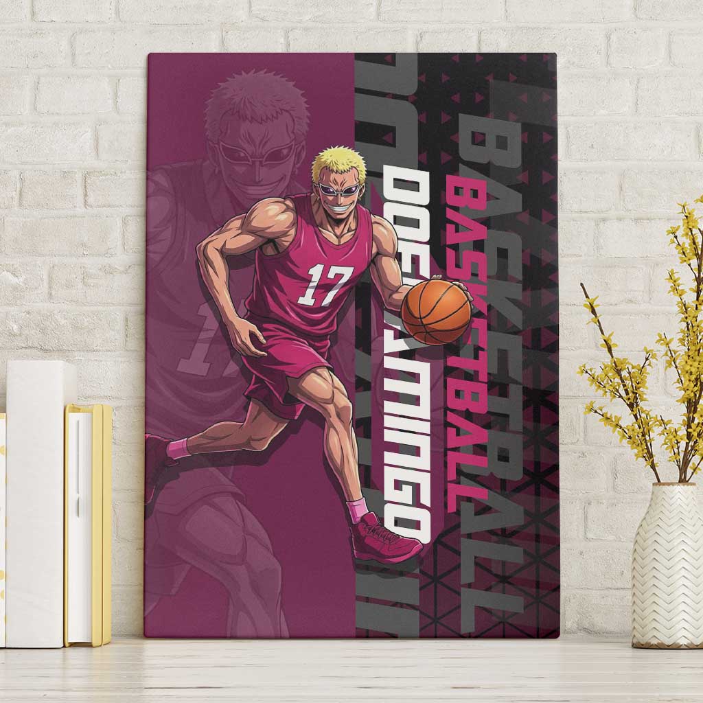 Donquixote Doflamingo One Piece Basketball Theme Maroon and Black Design Canvas Wall Art with Smiling Emblem and Aggressive Pose - The Mazicc