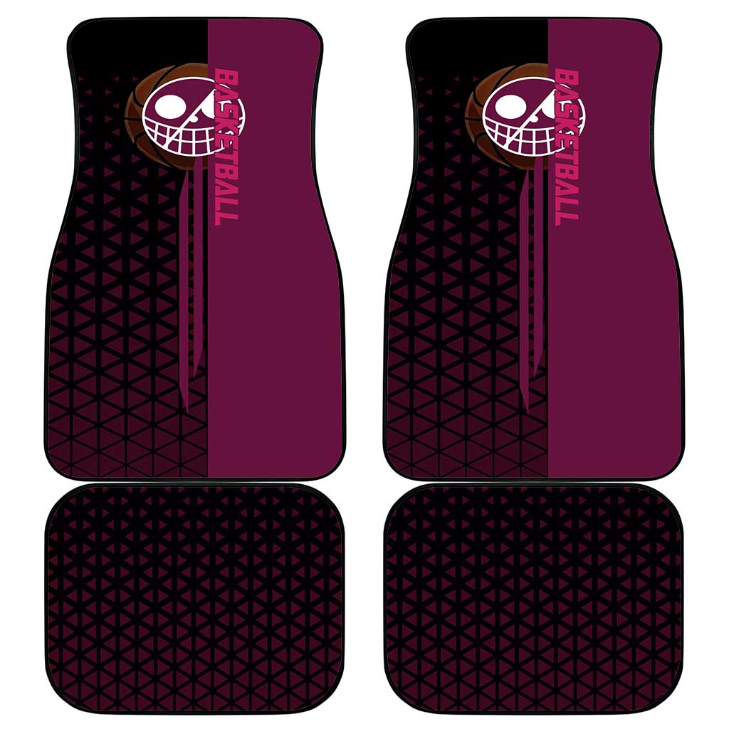 Donquixote Doflamingo One Piece Basketball Theme Maroon and Black Design Car Mats with Smiling Emblem and Aggressive Pose - The Mazicc