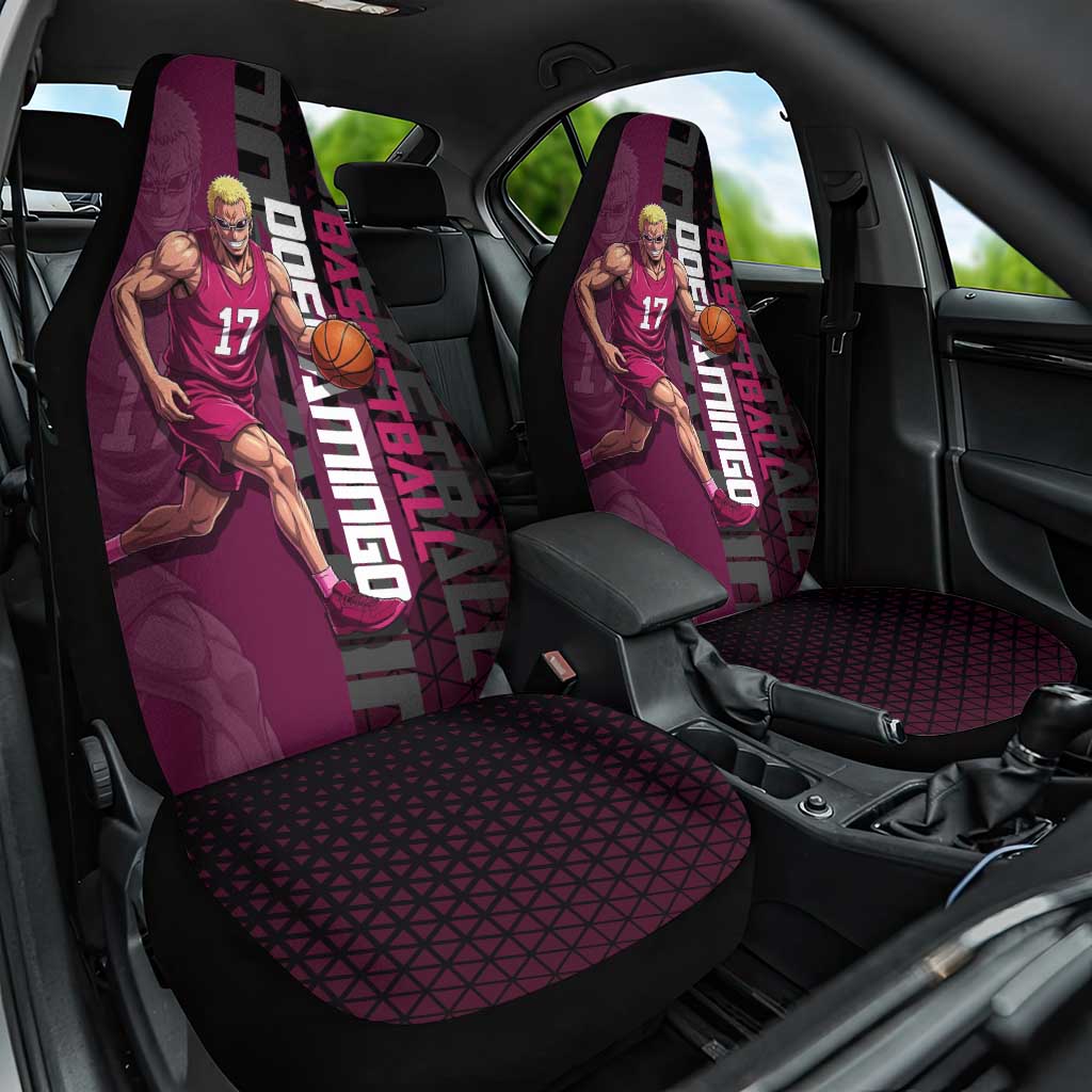 Donquixote Doflamingo One Piece Basketball Theme Maroon and Black Design Car Seat Cover with Smiling Emblem and Aggressive Pose - The Mazicc