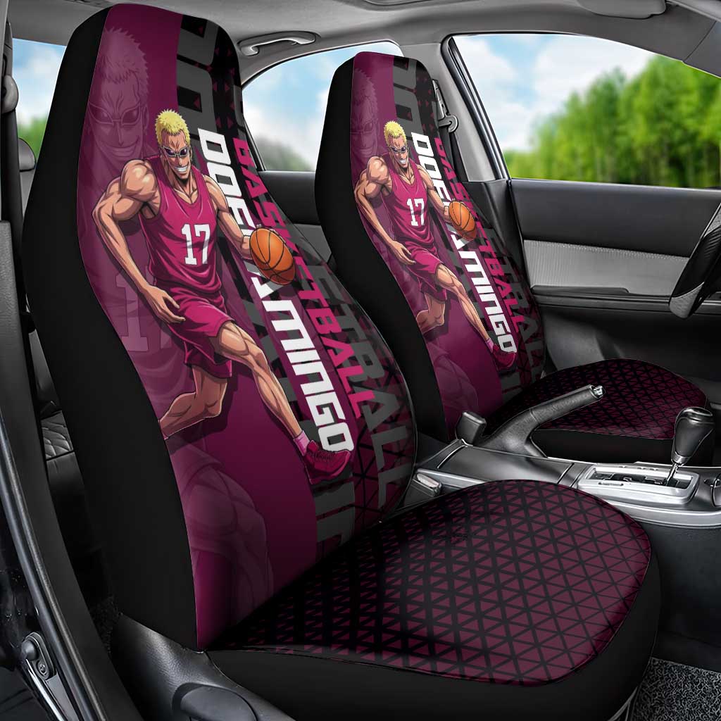 Donquixote Doflamingo One Piece Basketball Theme Maroon and Black Design Car Seat Cover with Smiling Emblem and Aggressive Pose - The Mazicc