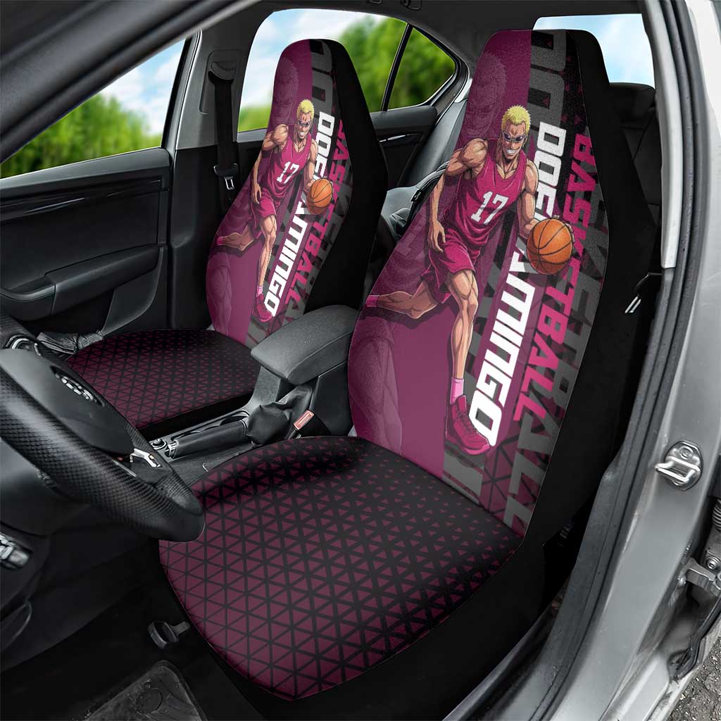 Donquixote Doflamingo One Piece Basketball Theme Maroon and Black Design Car Seat Cover with Smiling Emblem and Aggressive Pose - The Mazicc