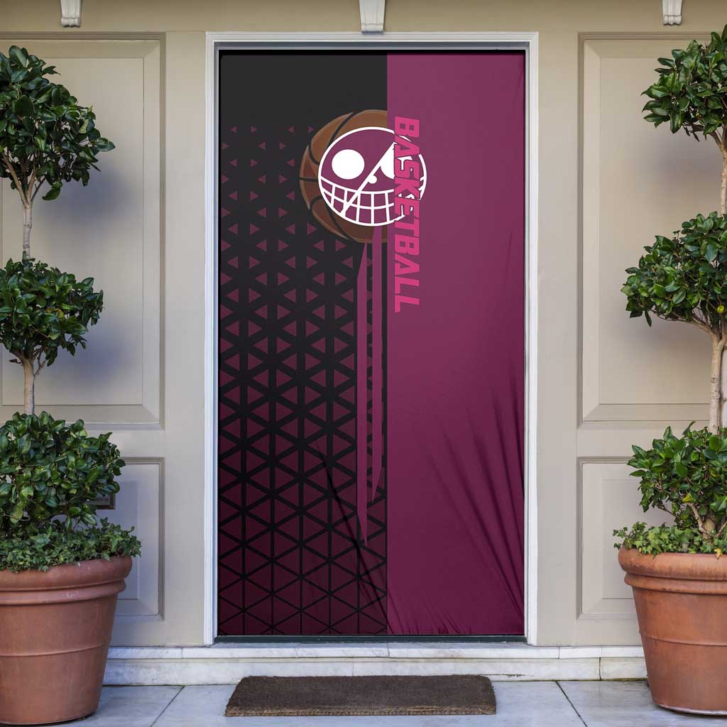 Donquixote Doflamingo One Piece Basketball Theme Maroon and Black Design Door Cover with Smiling Emblem and Aggressive Pose - The Mazicc