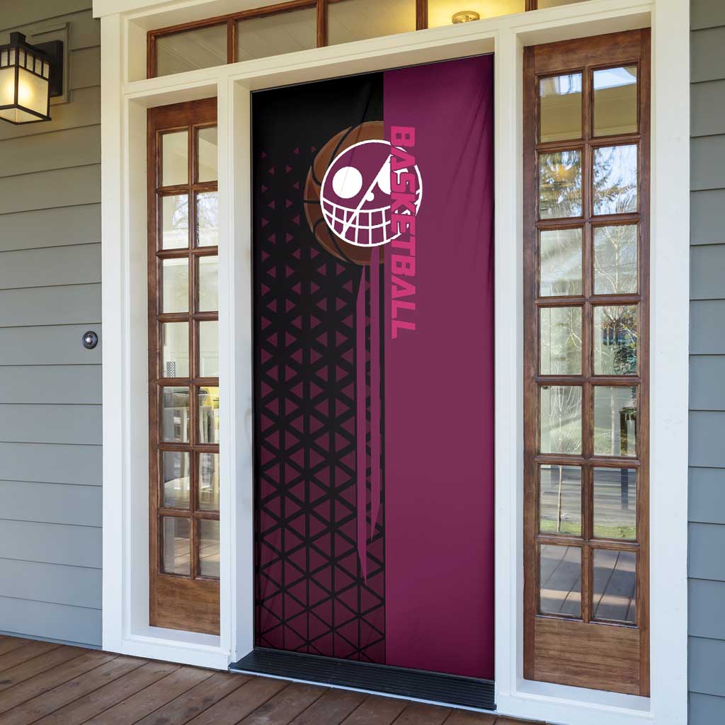 Donquixote Doflamingo One Piece Basketball Theme Maroon and Black Design Door Cover with Smiling Emblem and Aggressive Pose - The Mazicc