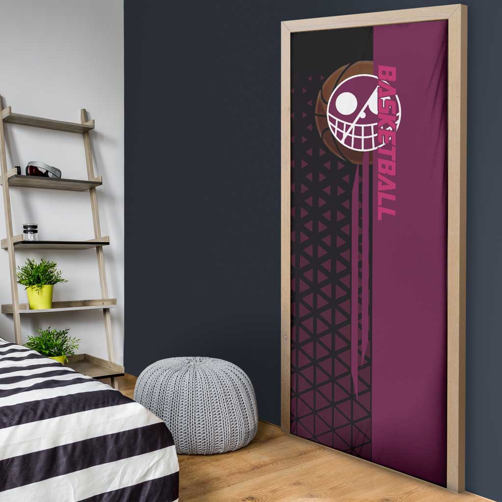 Donquixote Doflamingo One Piece Basketball Theme Maroon and Black Design Door Cover with Smiling Emblem and Aggressive Pose - The Mazicc