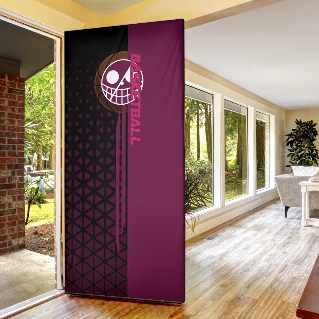 Donquixote Doflamingo One Piece Basketball Theme Maroon and Black Design Door Cover with Smiling Emblem and Aggressive Pose - The Mazicc