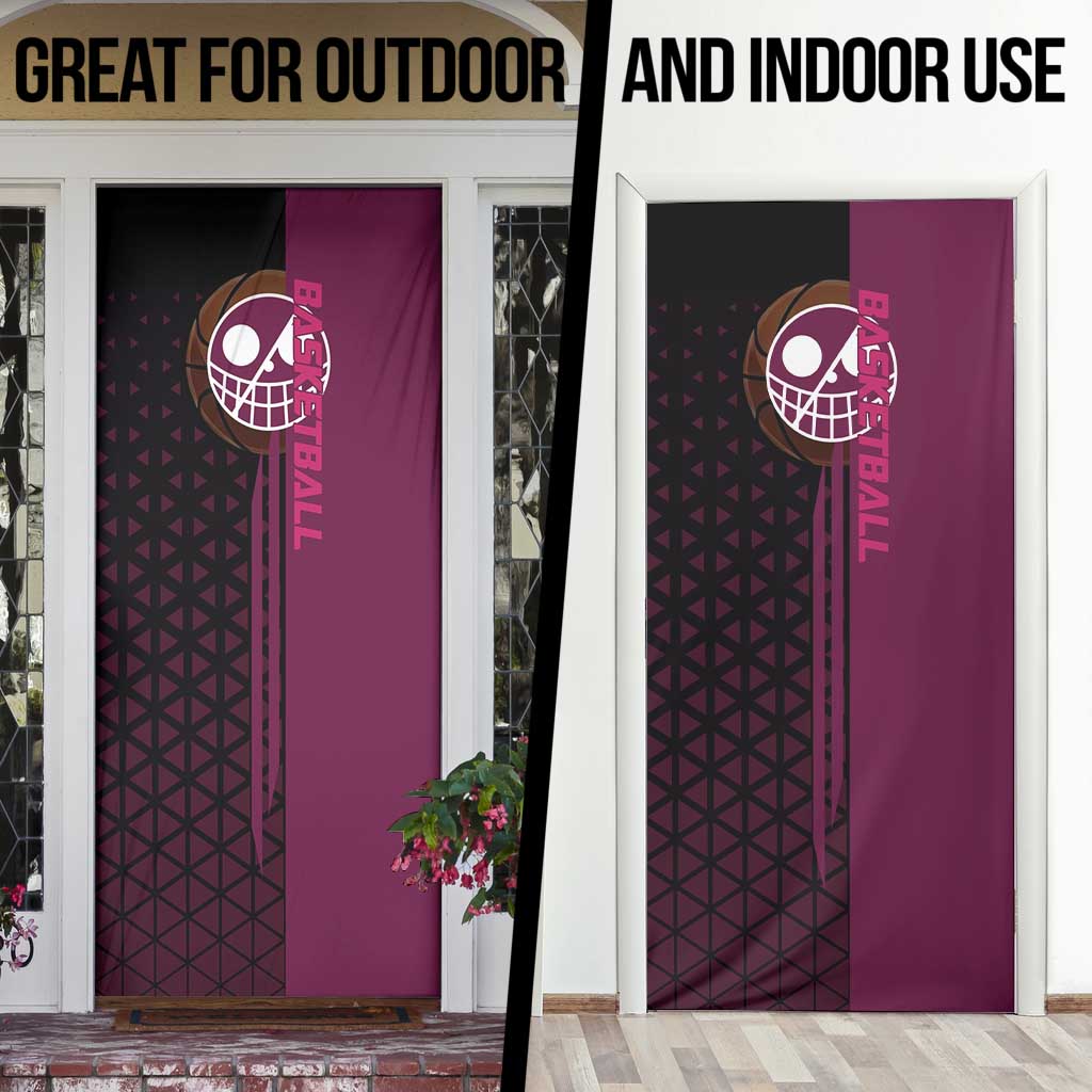 Donquixote Doflamingo One Piece Basketball Theme Maroon and Black Design Door Cover with Smiling Emblem and Aggressive Pose - The Mazicc
