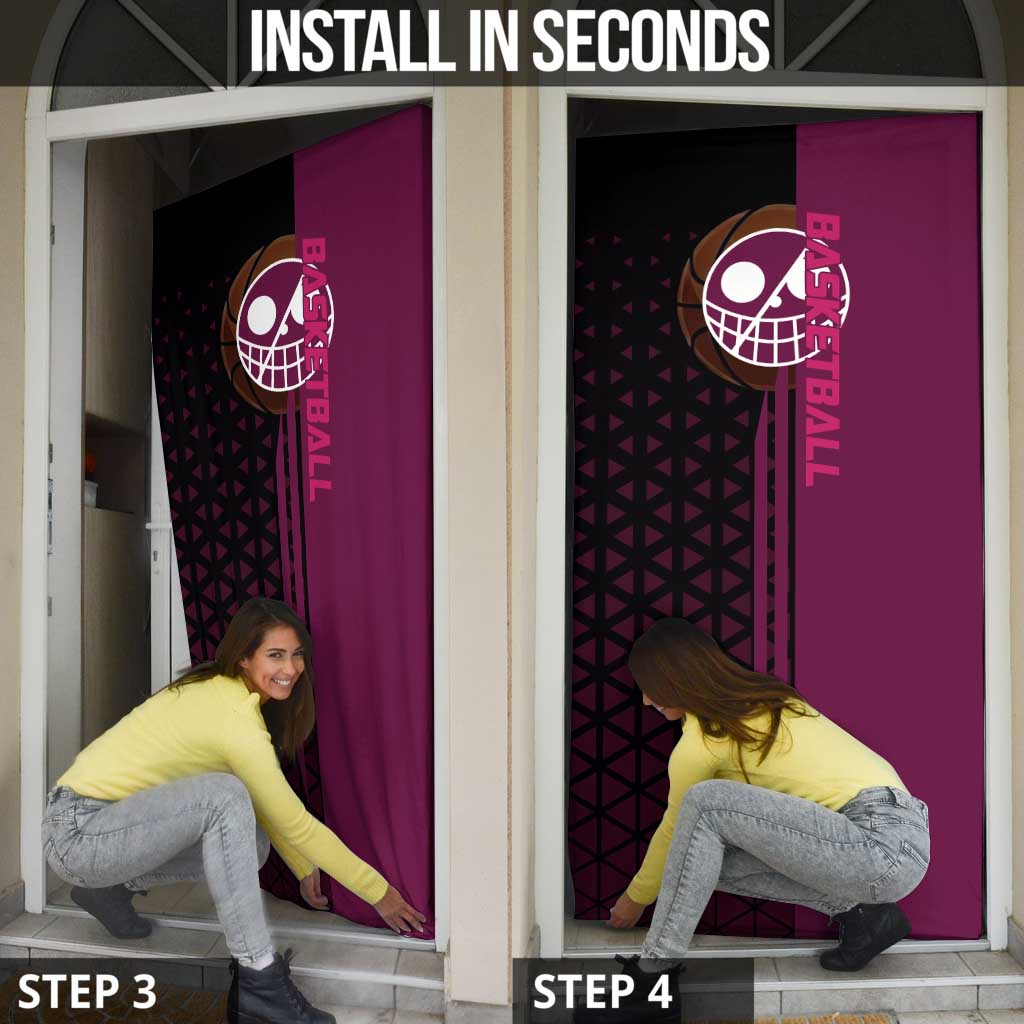 Donquixote Doflamingo One Piece Basketball Theme Maroon and Black Design Door Cover with Smiling Emblem and Aggressive Pose - The Mazicc