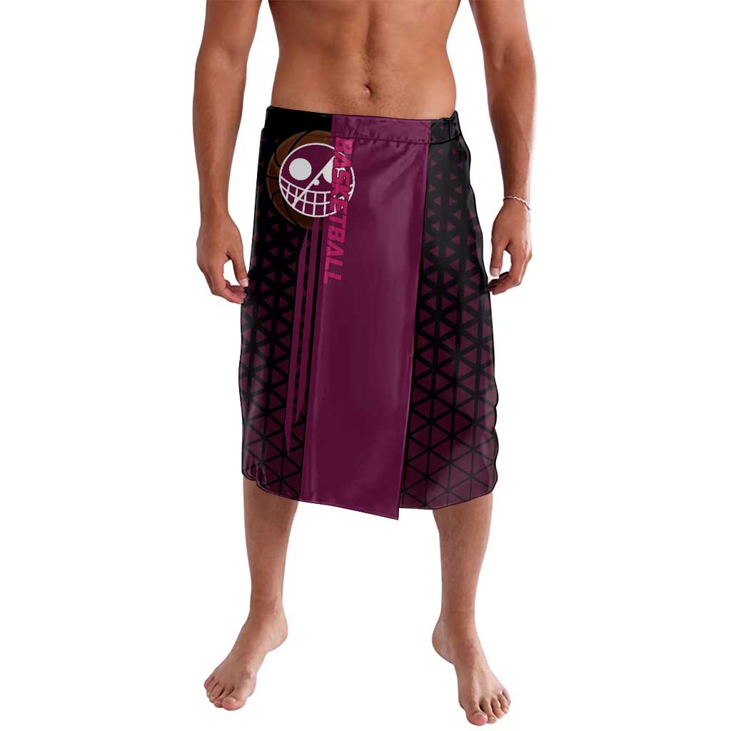 Donquixote Doflamingo One Piece Basketball Theme Maroon and Black Design Lavalava with Smiling Emblem and Aggressive Pose - The Mazicc