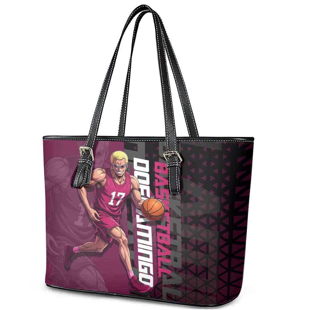 Donquixote Doflamingo One Piece Basketball Theme Maroon and Black Design Leather Tote Bag with Smiling Emblem and Aggressive Pose - The Mazicc