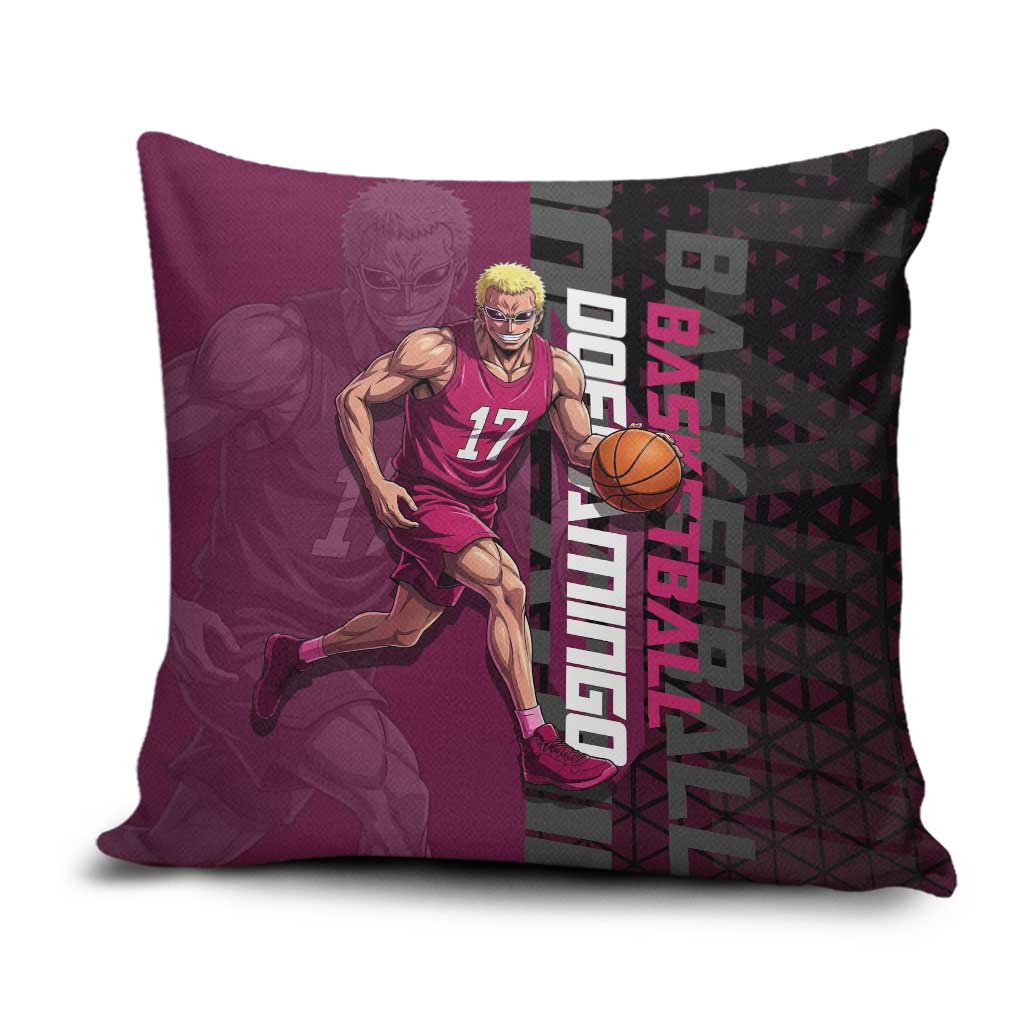 Donquixote Doflamingo One Piece Basketball Theme Maroon and Black Design Pillow Cover with Smiling Emblem and Aggressive Pose - The Mazicc