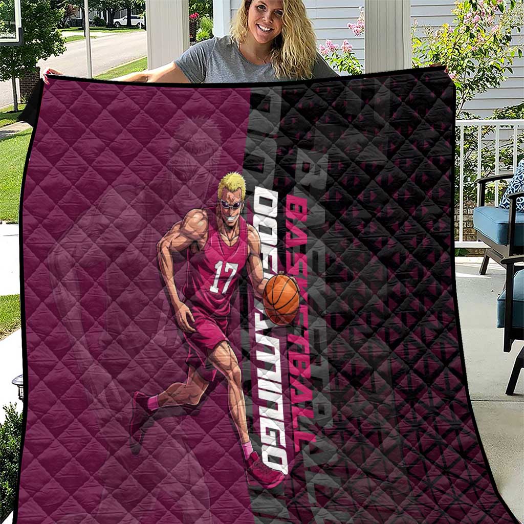 Donquixote Doflamingo One Piece Basketball Theme Maroon and Black Design Quilt with Smiling Emblem and Aggressive Pose - The Mazicc